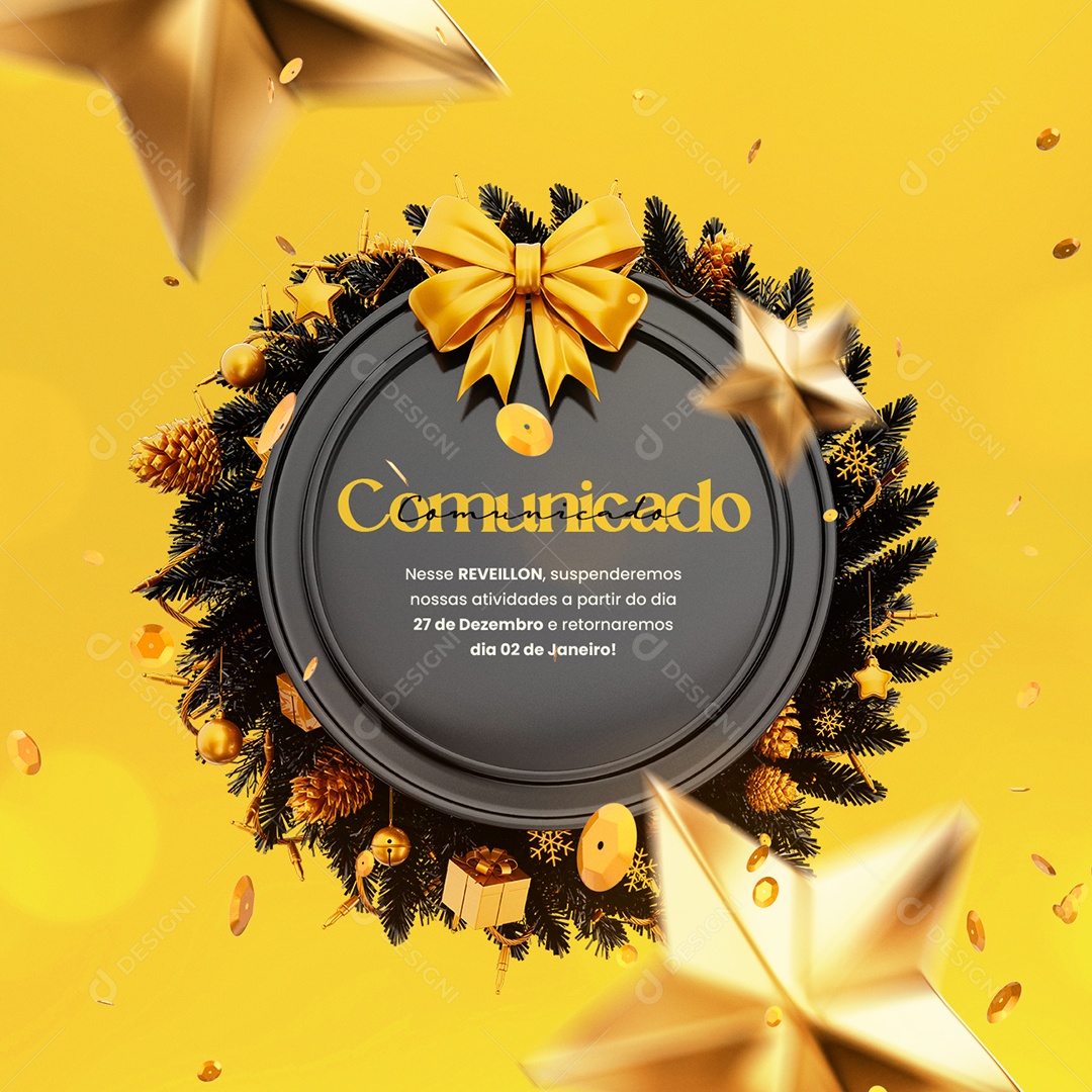 Comunicado Nesse Reveillon Suspenderemos Nossas Atividades Ano Novo Social Media PSD Editável