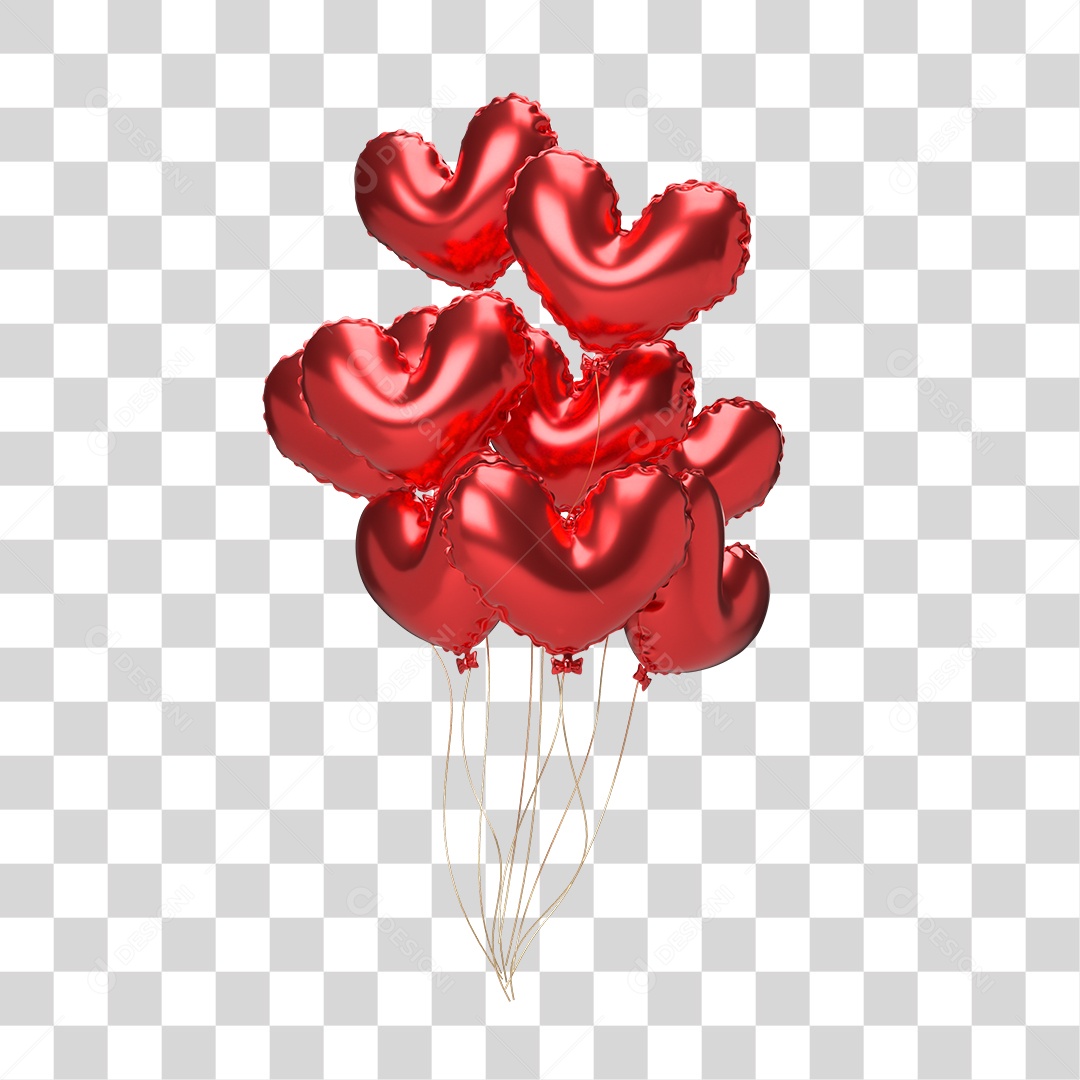 Elemento 3D Para Composição Balões de Coração Vermelho PNG Transparente