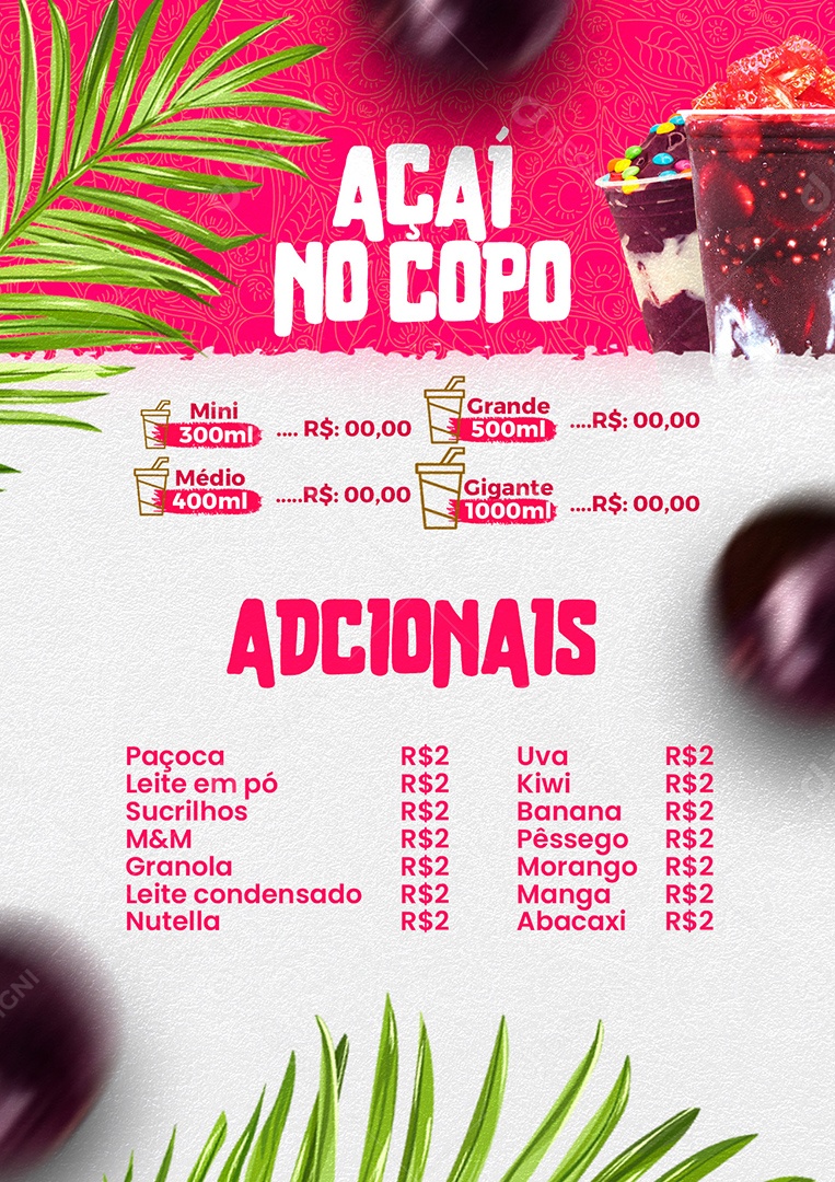 Modelo de Cardápio de Açaiteria Açaí PSD Editável