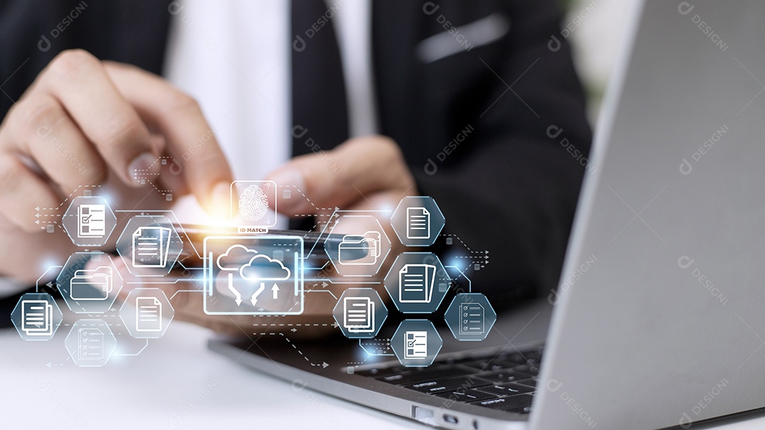 Digitalização de impressão digital e autenticação biométrica. sistema de gerenciamento de documentos (DMS)