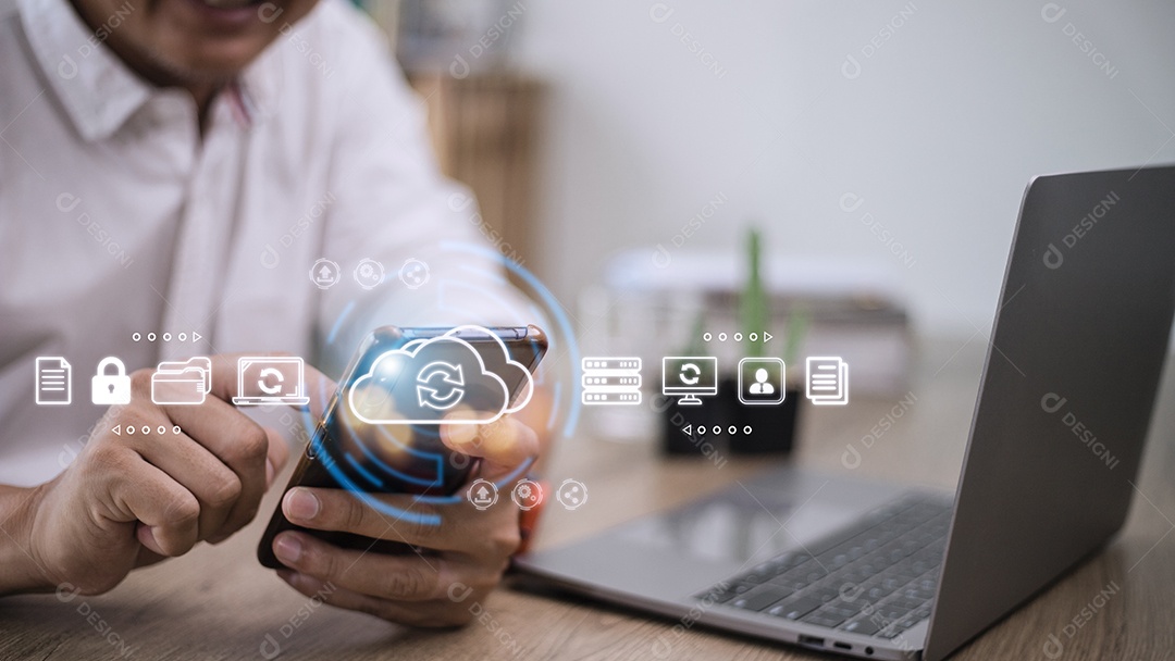 Conceito de tecnologia de nuvem. Armazenamento de dados de computação