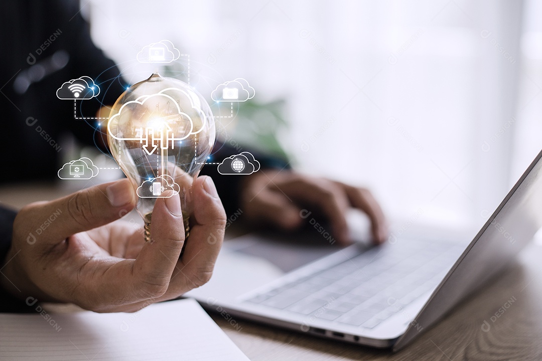 Ícone de rede de computação em nuvem e informações de dados de conexão de ícone