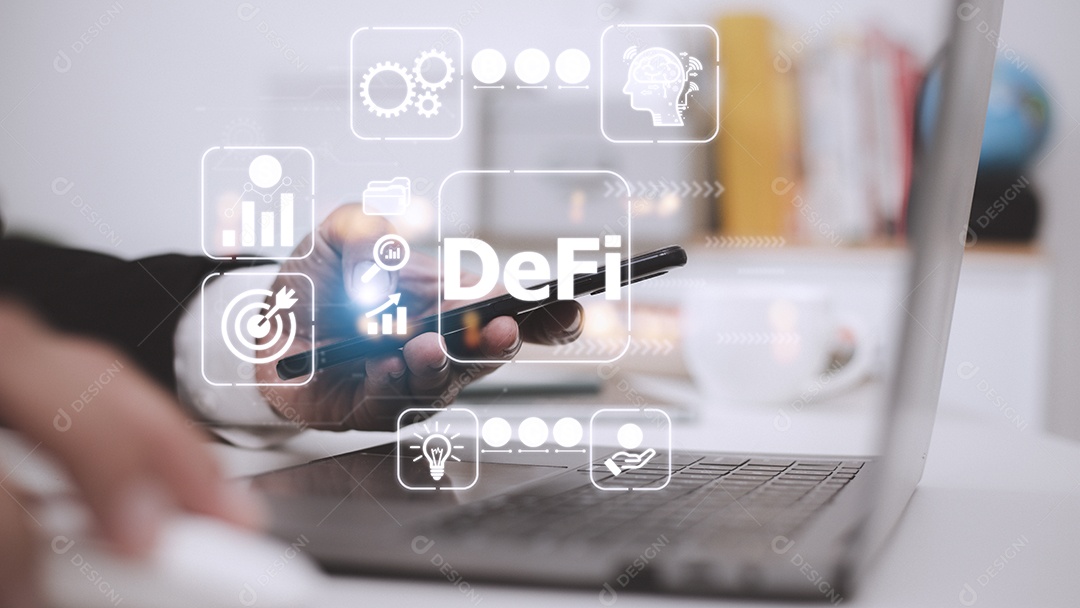 DeFi Decentralized Finance. Technology blockchain cryptocurrency concept