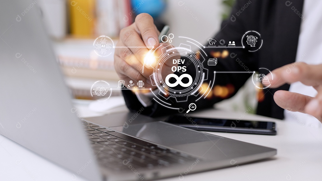 Conceito de tecnologia de programação ágil de operações de desenvolvimento de metodologia DevOps.