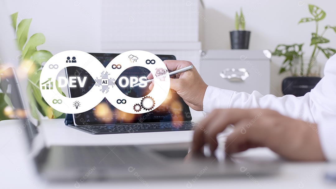 Conceito de tecnologia de programação ágil de operações de desenvolvimento de metodologia DevOps.