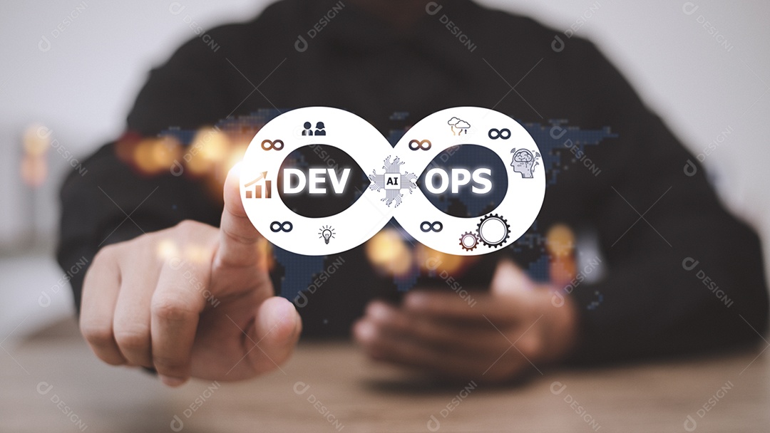 Conceito de tecnologia de programação ágil de operações de desenvolvimento de metodologia DevOps.