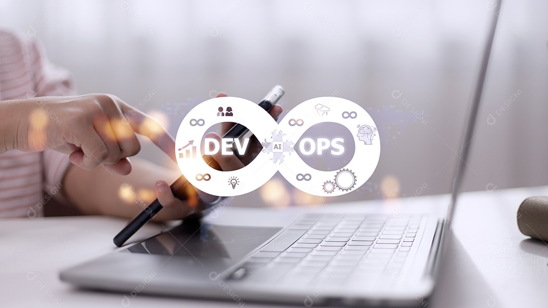 Conceito de tecnologia de programação ágil de operações de desenvolvimento de metodologia DevOps.