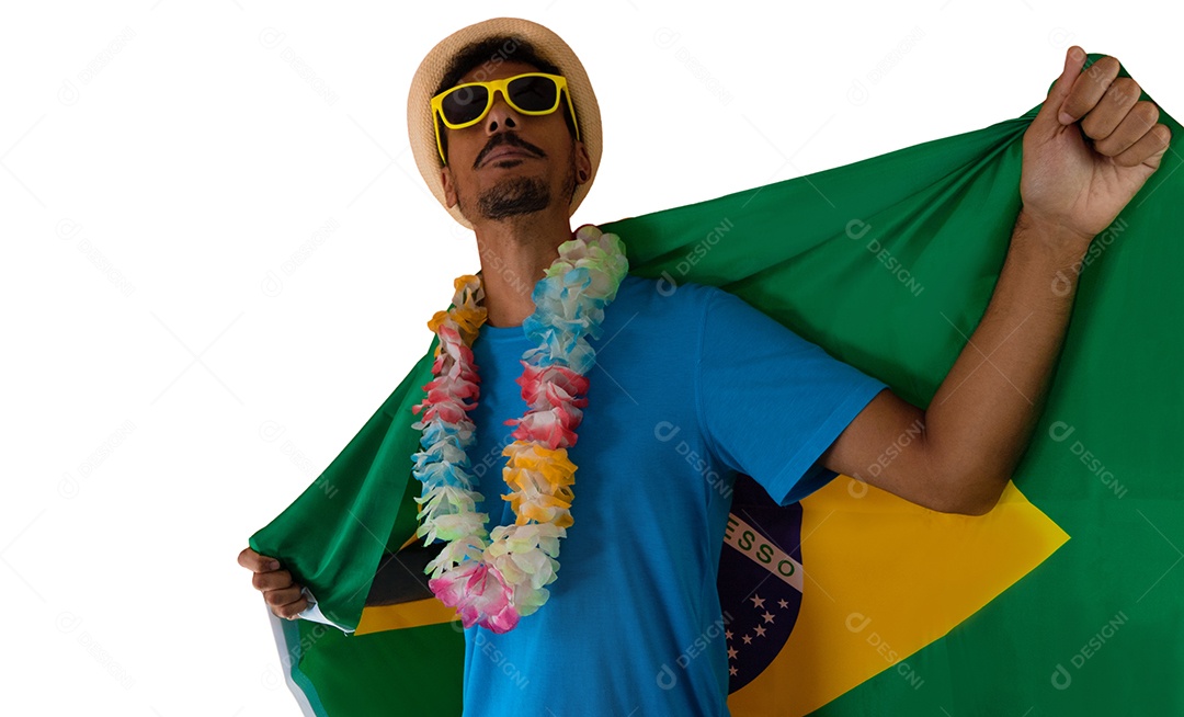 Bonito jovem negro com óculos vestido para o carnaval do Brasil.