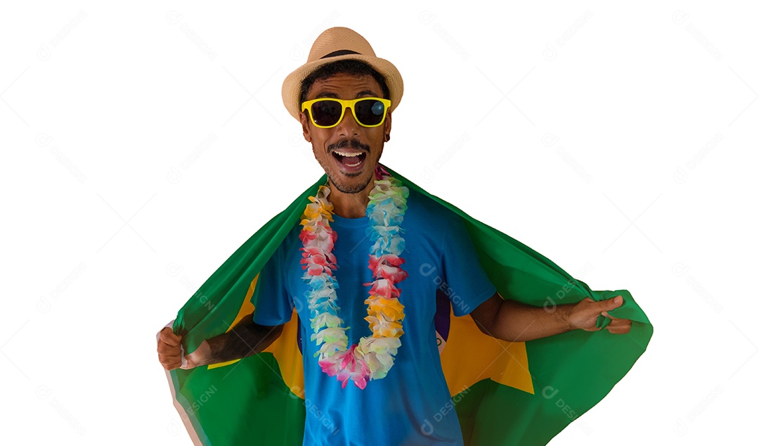 Bonito jovem negro com óculos vestido para o carnaval do Brasil.