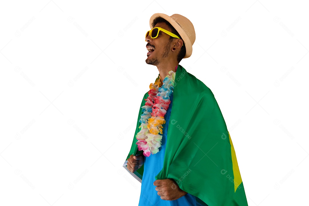 Bonito jovem negro com óculos vestido para o carnaval do Brasil.