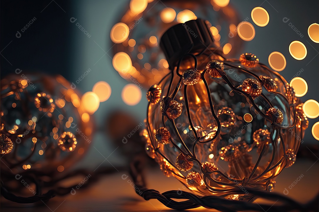 Guirlanda de luz de Natal na janela e decoração em fundo colorido com foco seletivo e fundo desfocado.