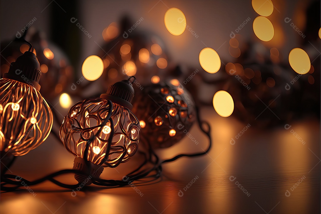 Guirlanda de luz de Natal na janela e decoração em fundo colorido com foco seletivo e fundo desfocado.