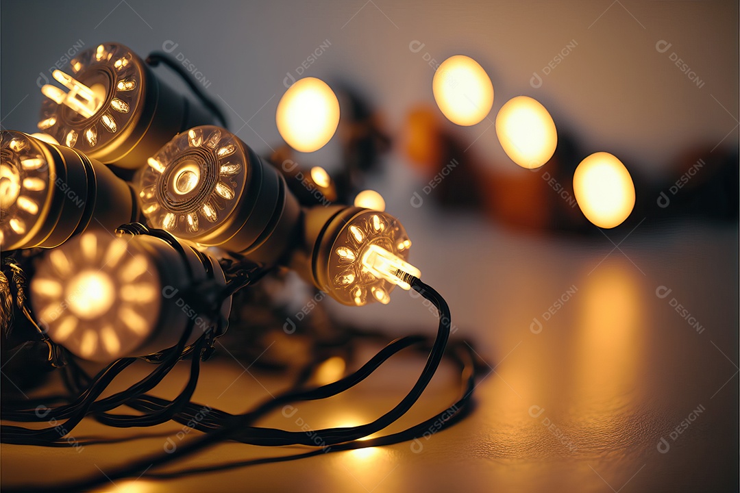 Guirlanda de luz de Natal na janela e decoração em fundo colorido com foco seletivo e fundo desfocado.