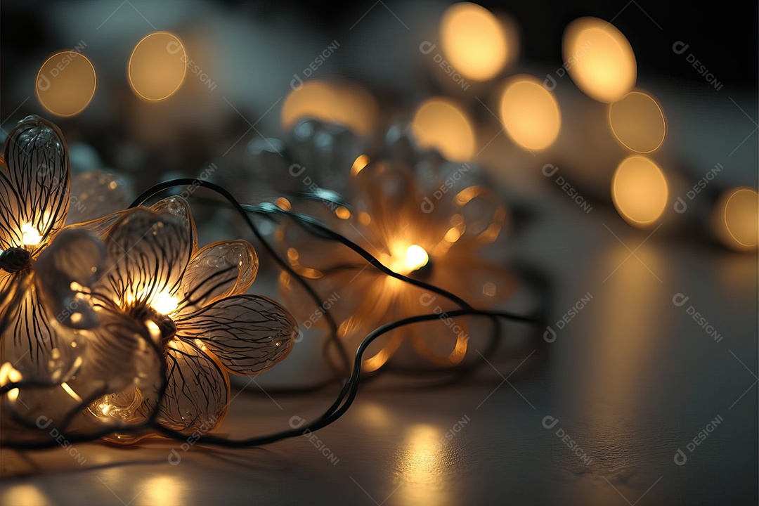 Guirlanda de luz de Natal na janela e decoração em fundo colorido com foco seletivo e fundo desfocado.