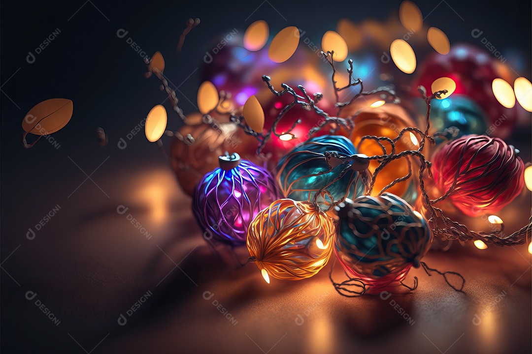 Guirlanda de luz de Natal na janela e decoração em fundo colorido com foco seletivo e fundo desfocado.