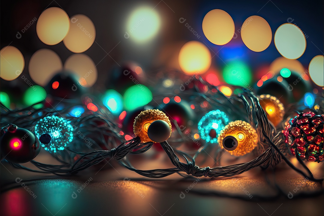 Guirlanda de luz de Natal na janela e decoração em fundo colorido com foco seletivo e fundo desfocado.