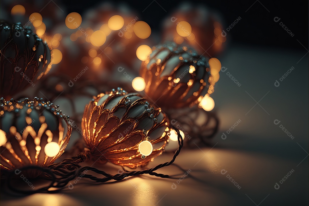 Guirlanda de luz de Natal na janela e decoração em fundo colorido com foco seletivo e fundo desfocado.