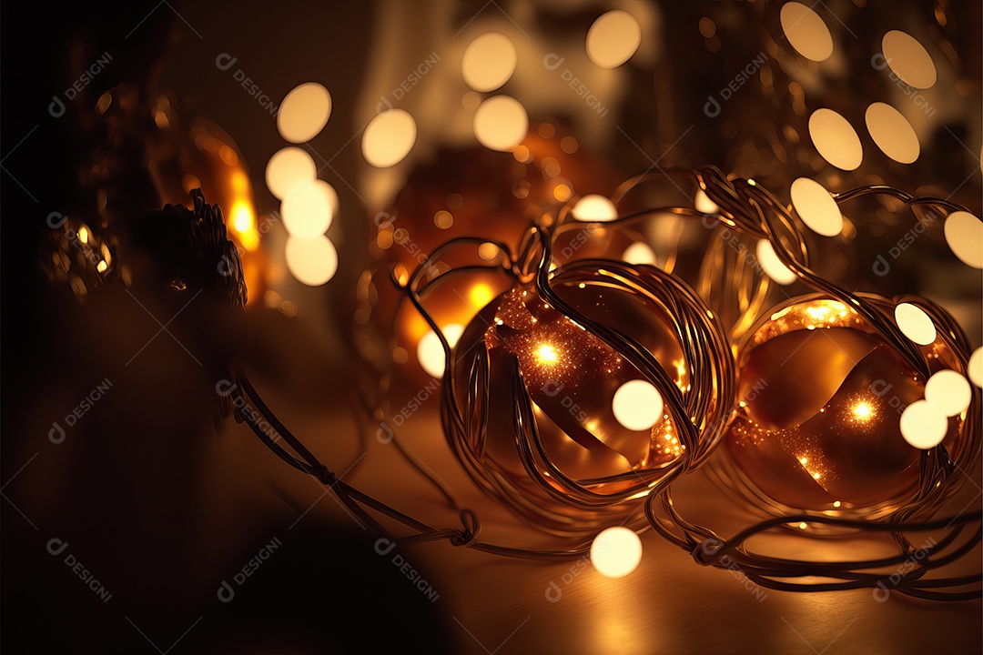 Guirlanda de luz de Natal na janela e decoração em fundo colorido com foco seletivo e fundo desfocado.