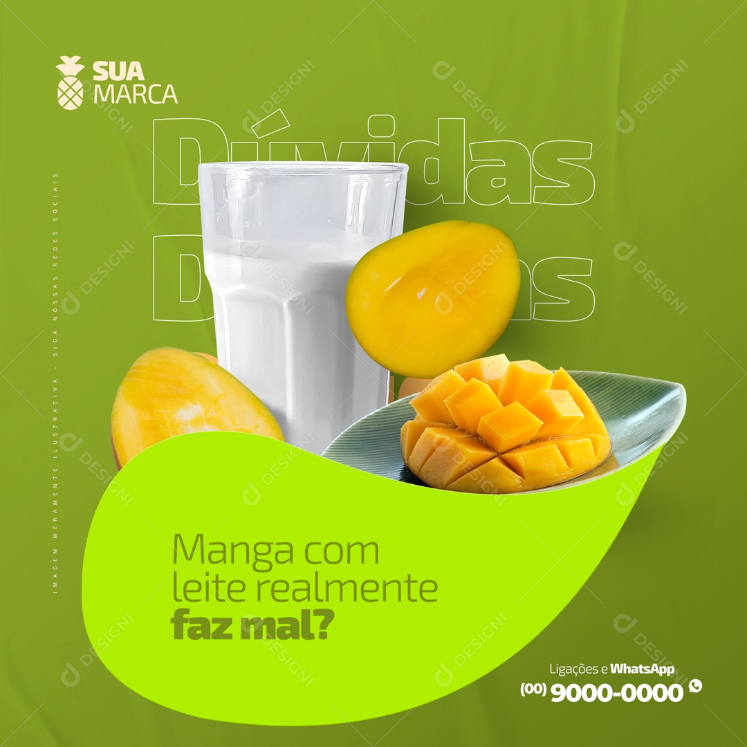 Manga com Leite Realmente Faz Mal? Hortifruti Social Media PSD Editável