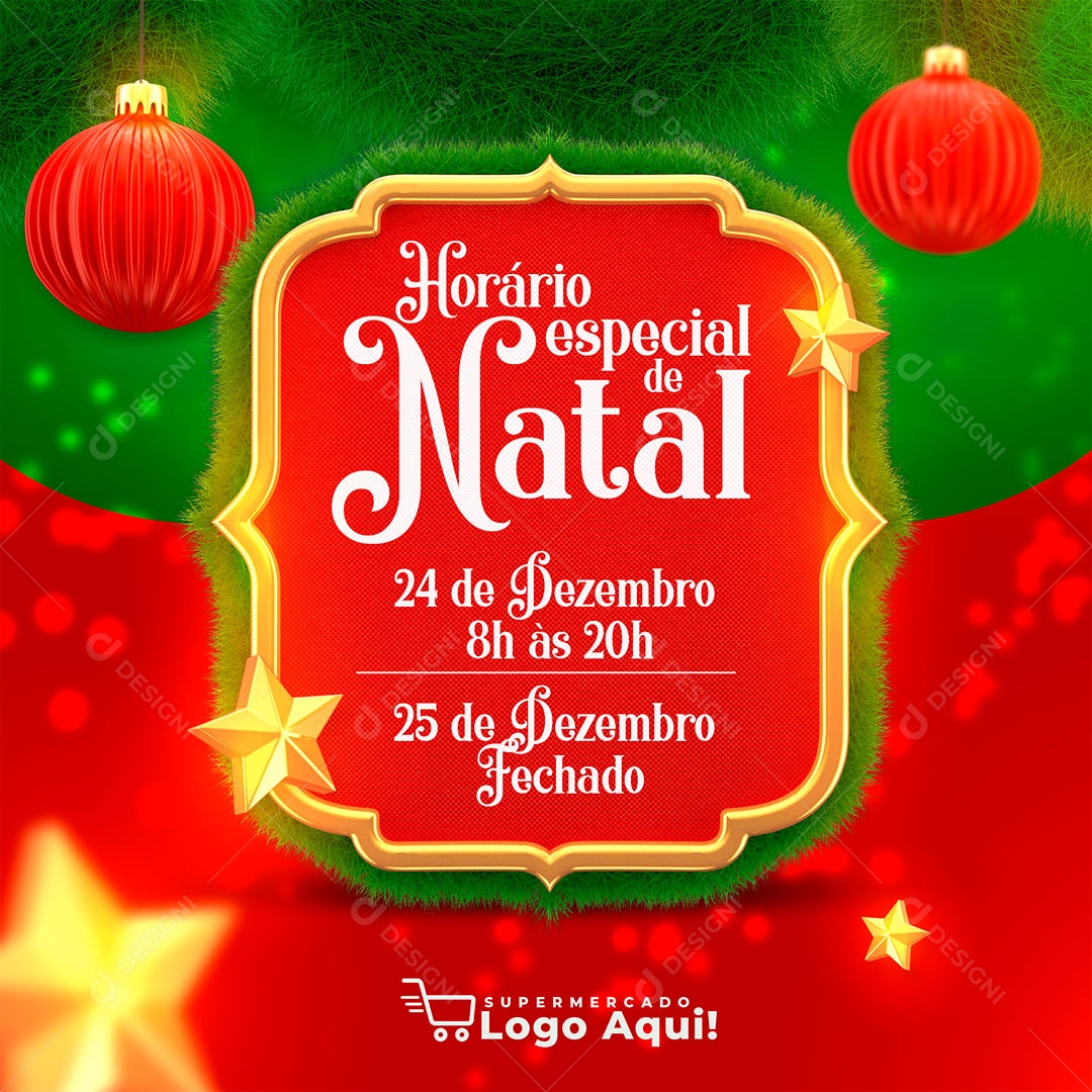 Post Horário de Funcionamento Natalino Social Media PSD Editável