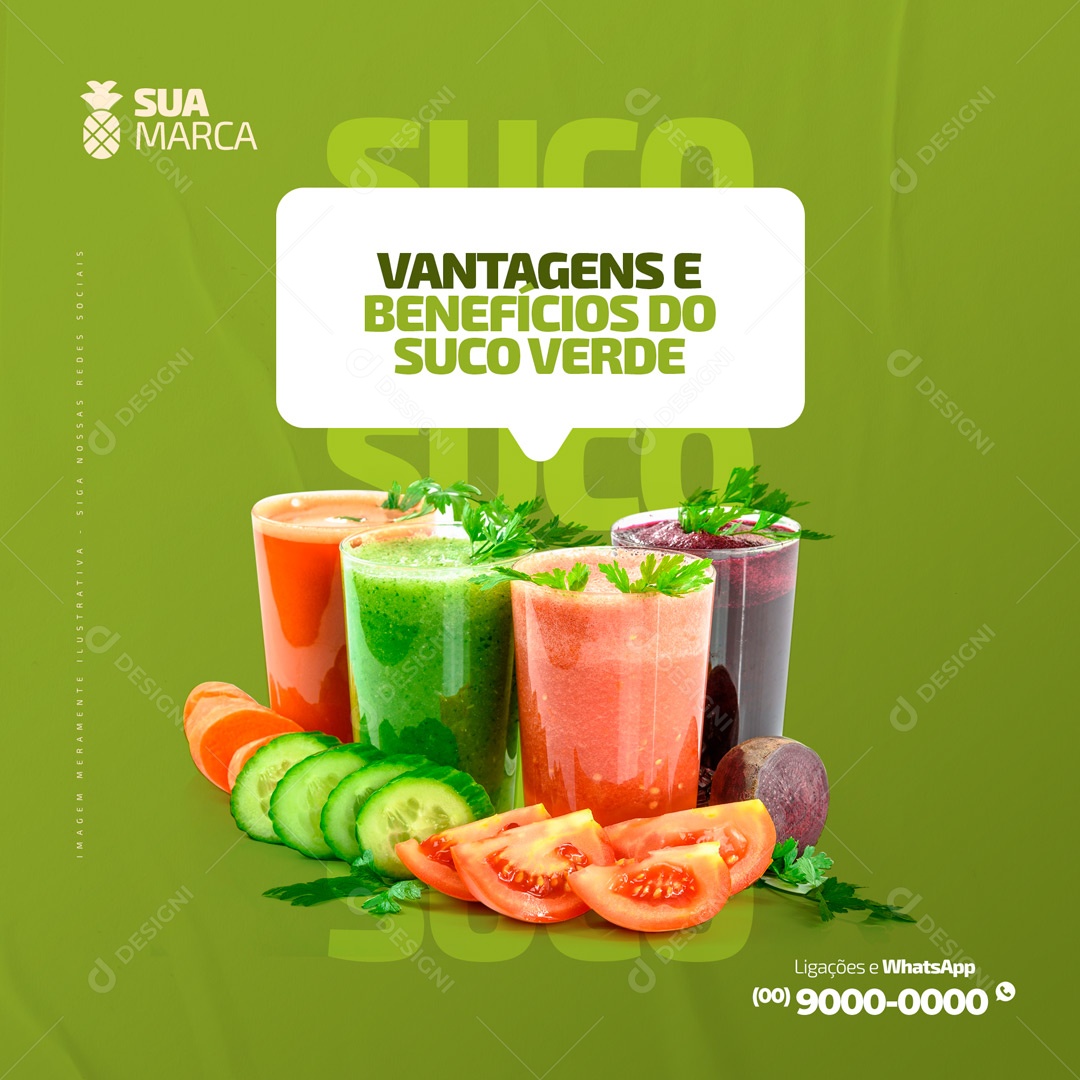 Vantagens e Benefícios do Suco Verde? Hortifruti Social Media PSD Editável