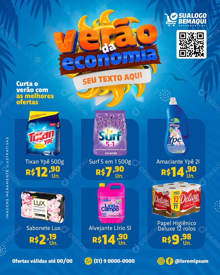 Encarte Verão da Economia Produtos de Limpeza Social Media PSD Editável