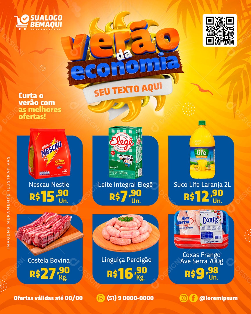 Encarte Supermercado Verão da Economia Produtos Diversos Social Media PSD Editável