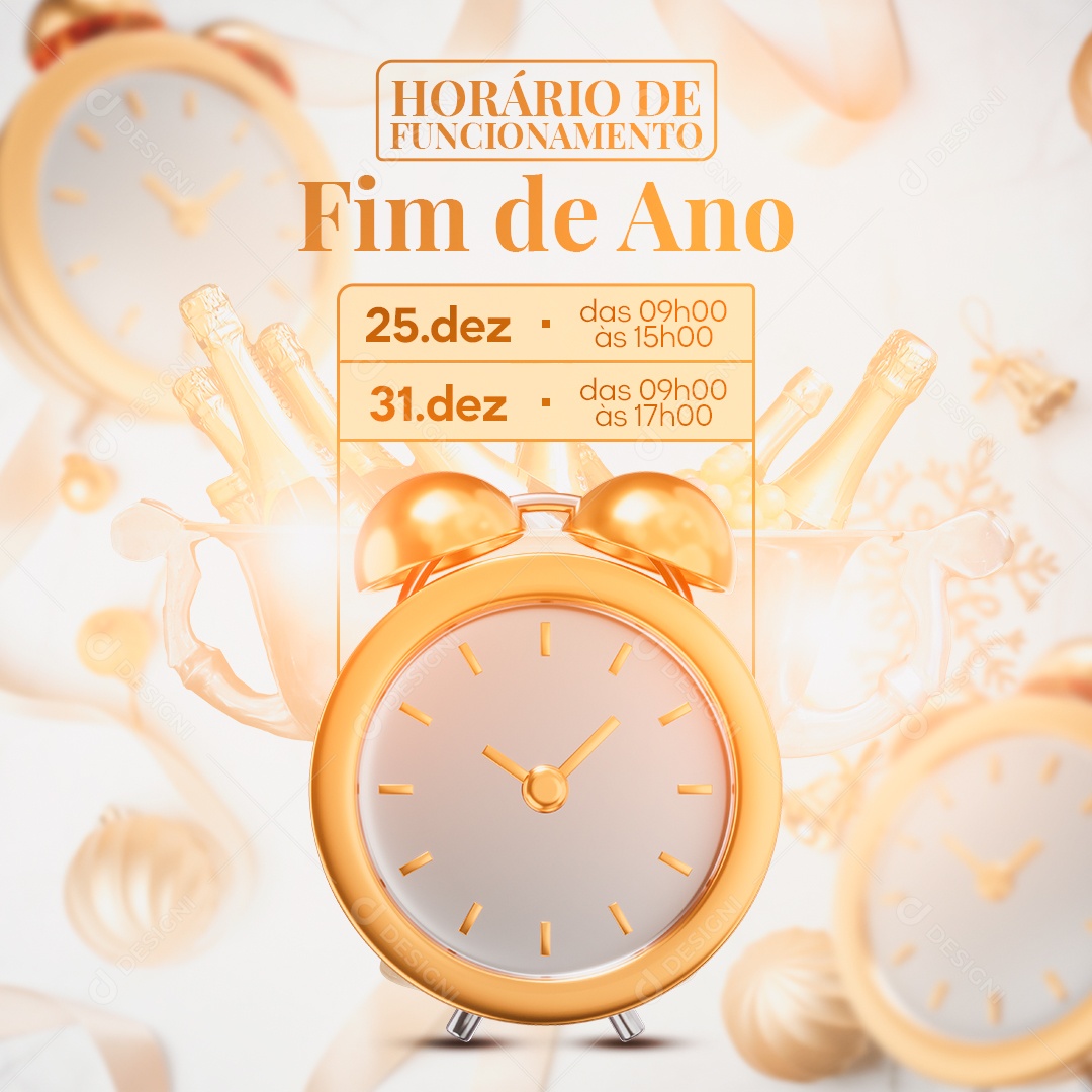 Post Horário de Funcionamento Ano Novo Social Media PSD Editável