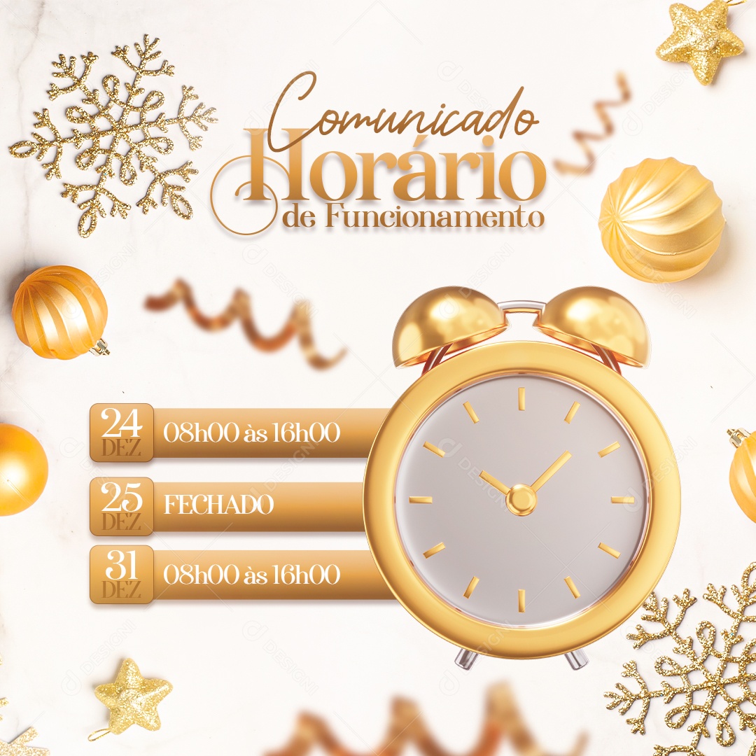 Post Horário de Funcionamento Ano Novo Social Media PSD Editável