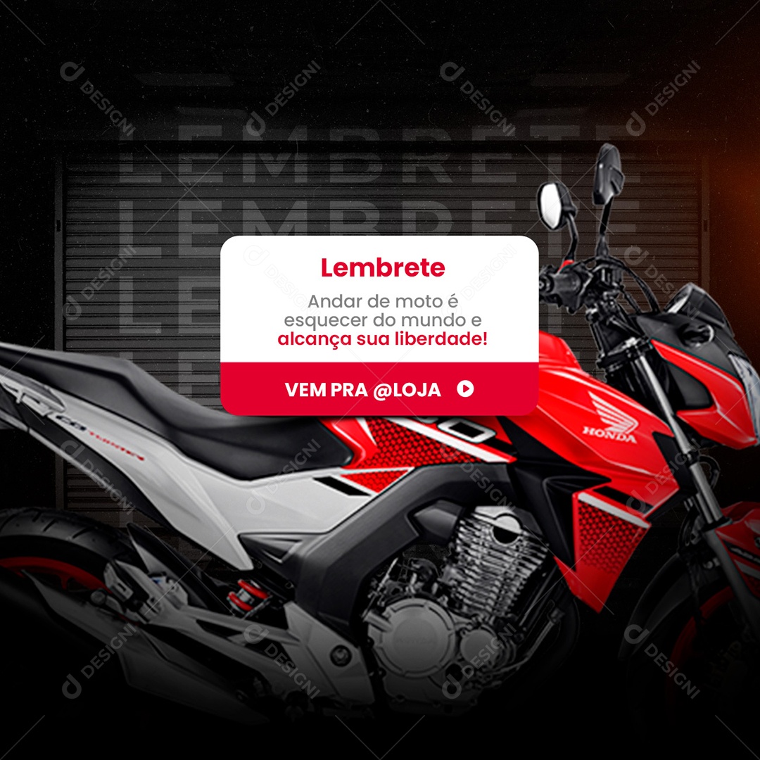 Lembrete Andar de Moto é Esquecer do Mundo Concessionária Social Media PSD Editável