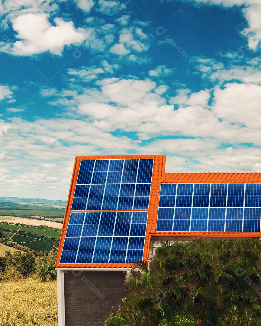 Painel solar fotovoltaico no telhado de uma casa