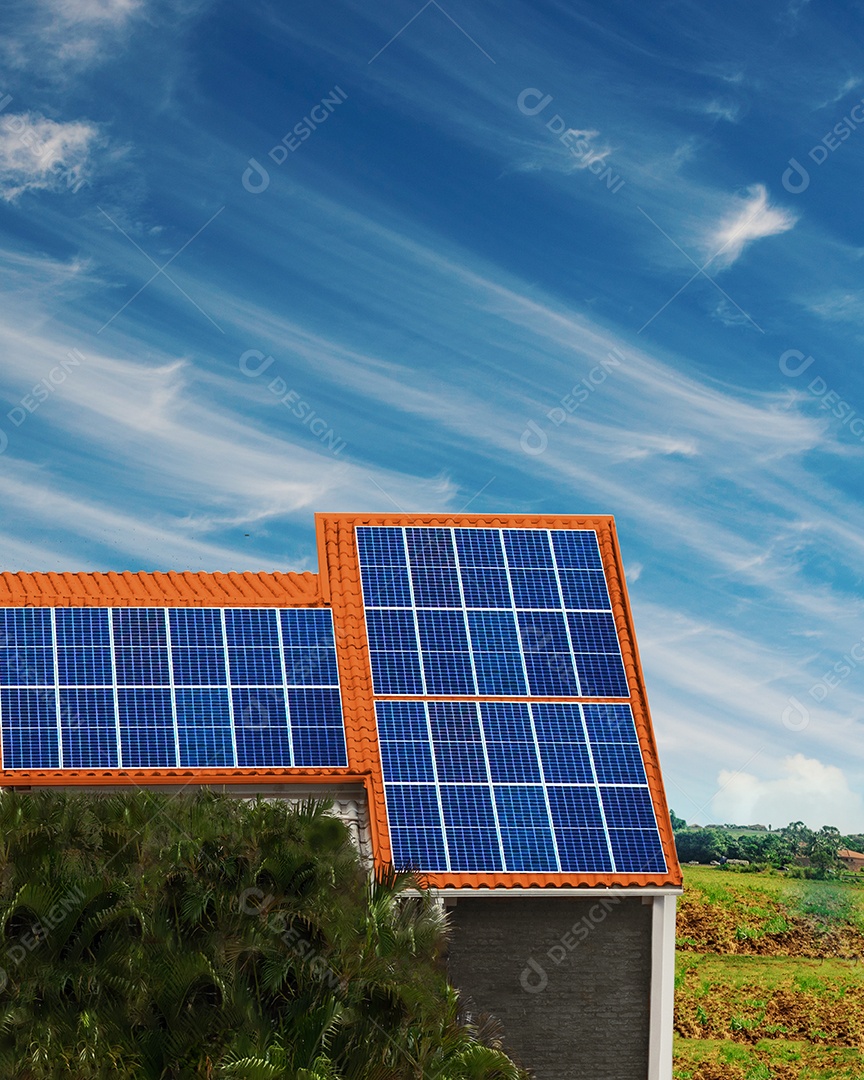 Painel solar fotovoltaico no telhado de uma casa