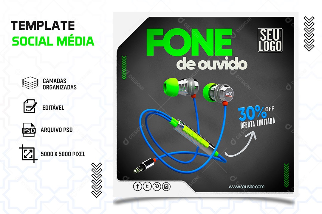 Post Fone de Ouvido Social Media PSD Editável