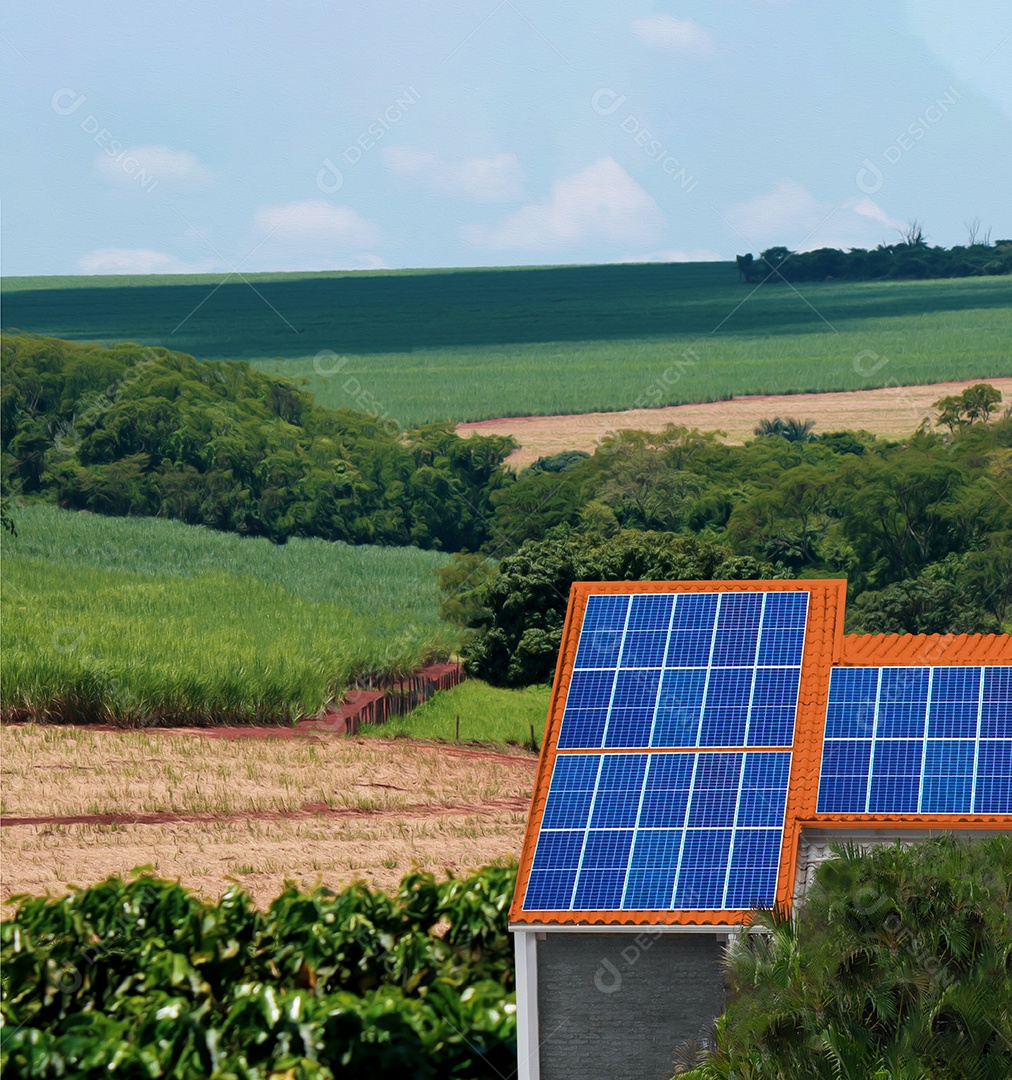 Painel solar fotovoltaico no telhado de uma casa