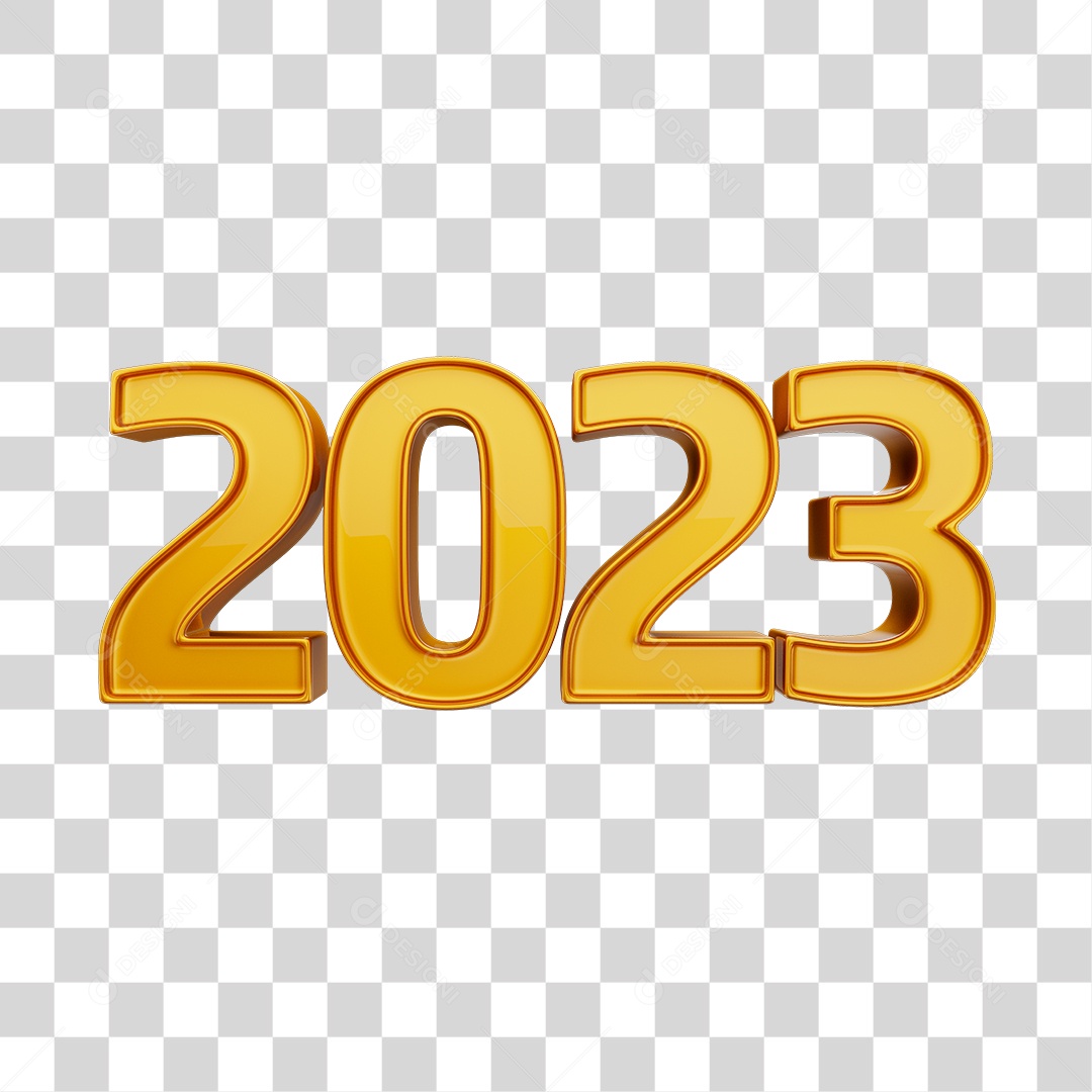 Número 2023 Dourado Elemento 3D para Composição PNG Transparente