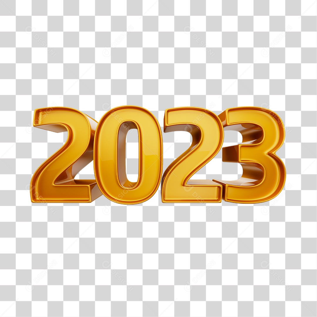 Número 2023 Dourado Elemento 3D para Composição PNG Transparente