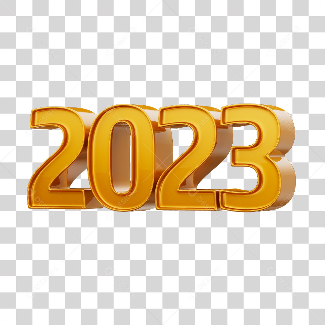 Número 2023 Dourado Elemento 3D para Composição PNG Transparente