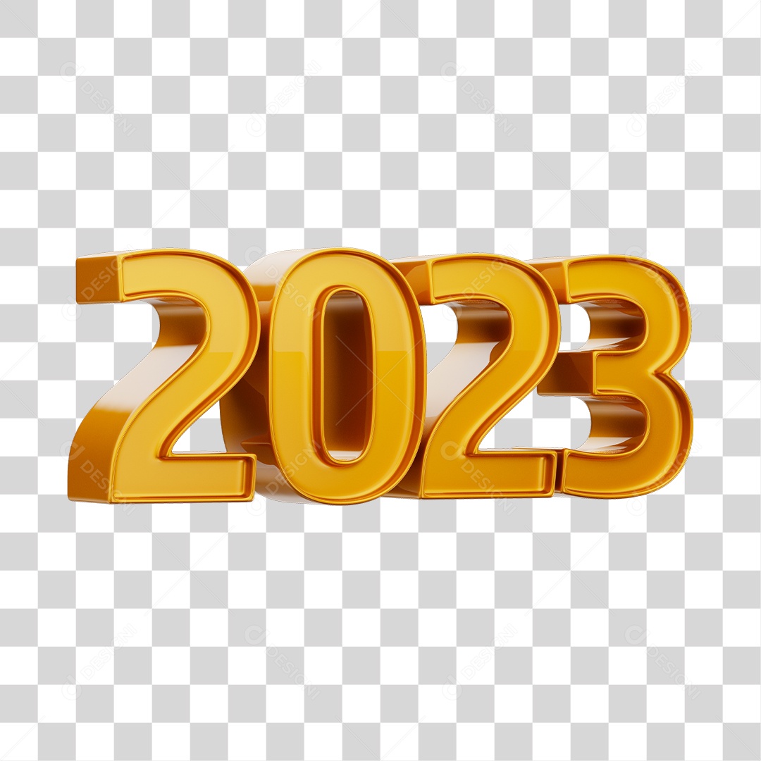 Número 2023 Dourado Elemento 3D para Composição PNG Transparente