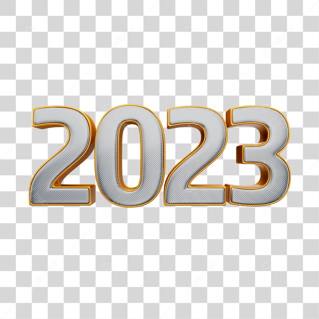 Número 2023 Prata Elemento 3D para Composição PNG Transparente