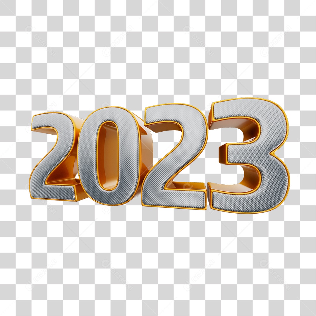 Número 2023 Prata Elemento 3D para Composição PNG Transparente