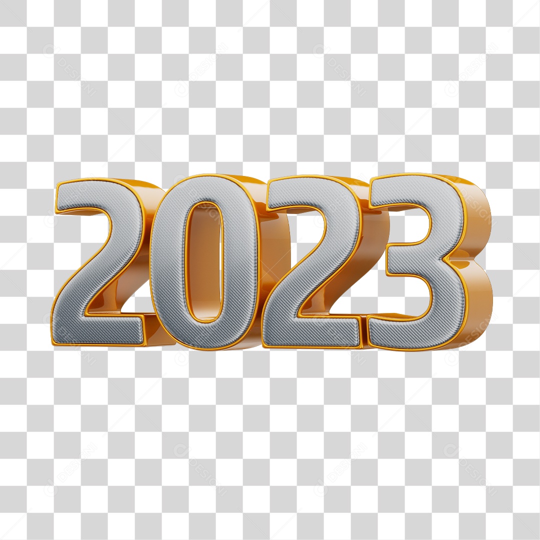 Número 2023 Prata Elemento 3D para Composição PNG Transparente