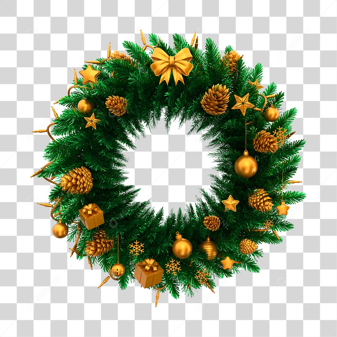Guirlanda Decorativo de Ano Novo Elemento 3D para Composição PNG Transparente