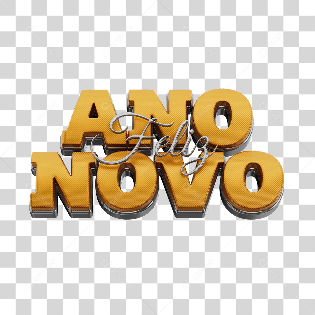 Feliz Ano Novo Texto 3D para Composição PNG Transparente