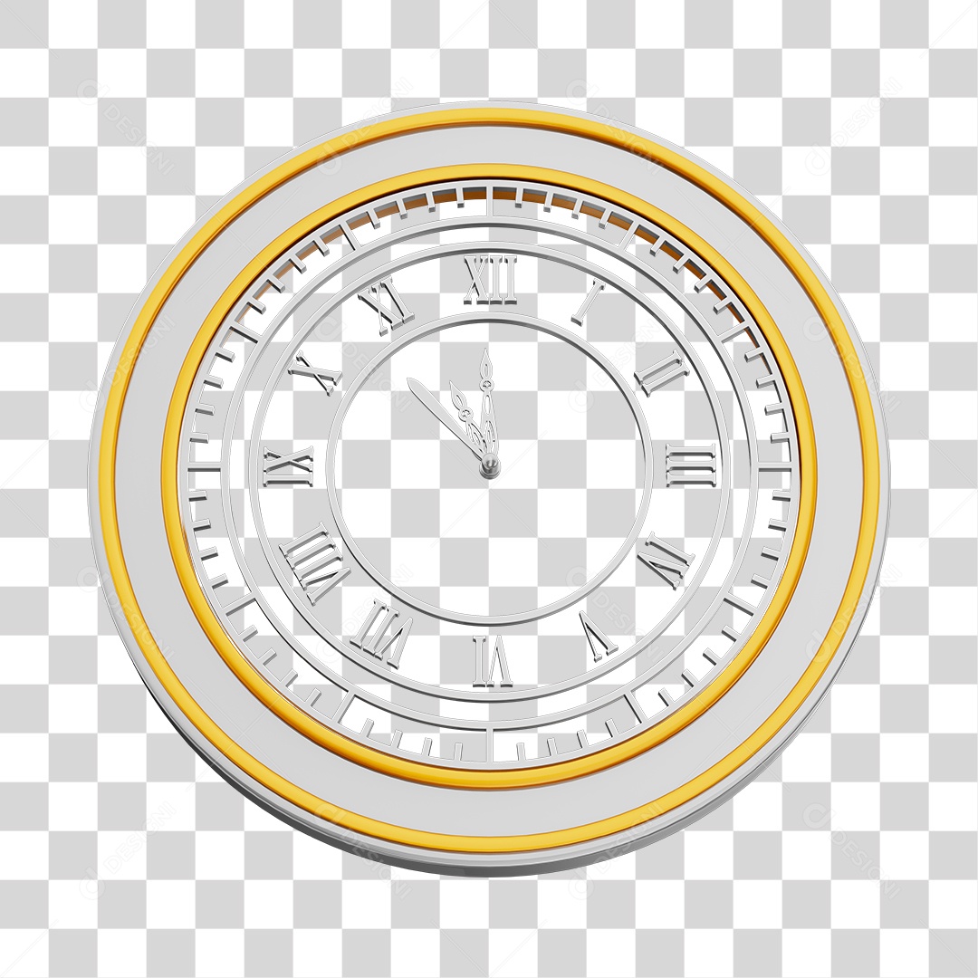 Relógio Dourado e Prata Elemento 3D de Ano Novo PNG Transparente