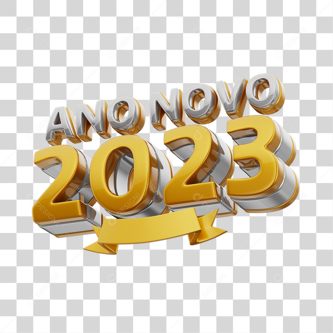 Ano Novo 2023 Selo 3D Dourado Prata Para Composição PNG Transparente