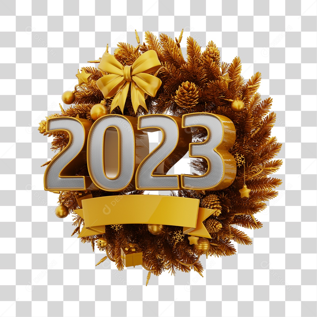 Número 2023 com Guirlanda Elemento 3D de Ano Novo Para Composição PNG Transparente
