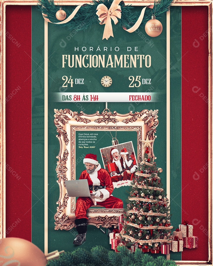 Horário de Funcionamento De Natal Social Media PSD Editável