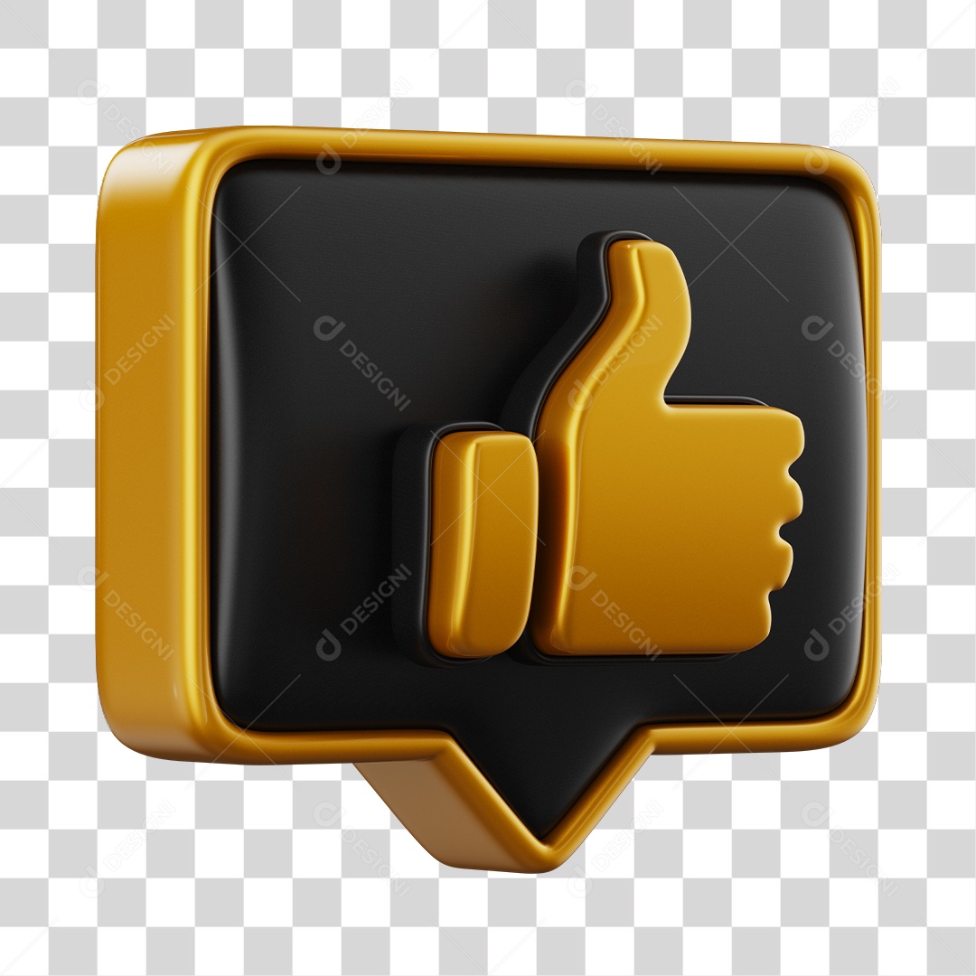 Emoji de Curtida Dourado e Preto Elemento 3D Para Composição PNG Transparente