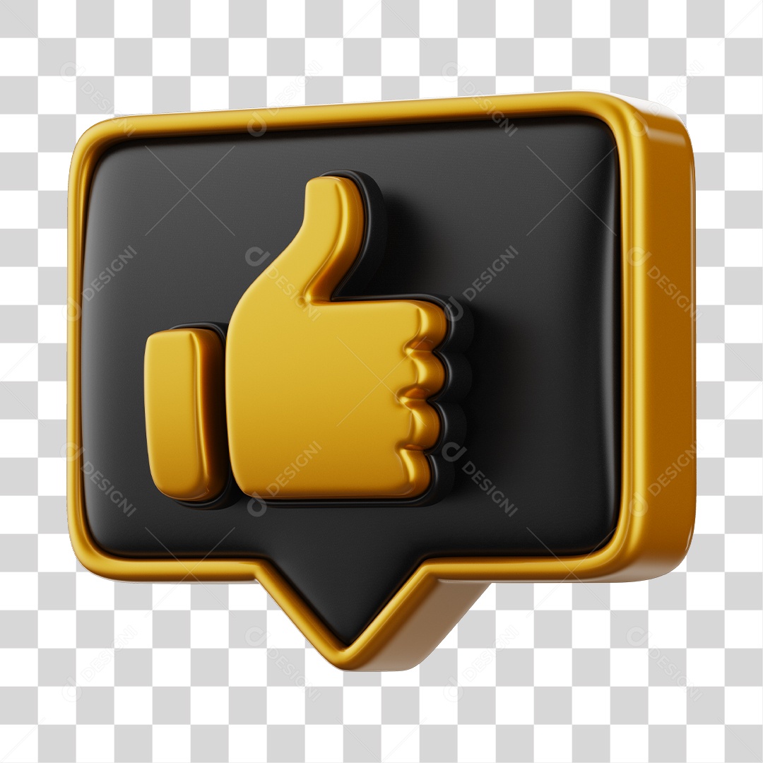 Emoji de Curtida Dourado e Preto Elemento 3D Para Composição PNG Transparente