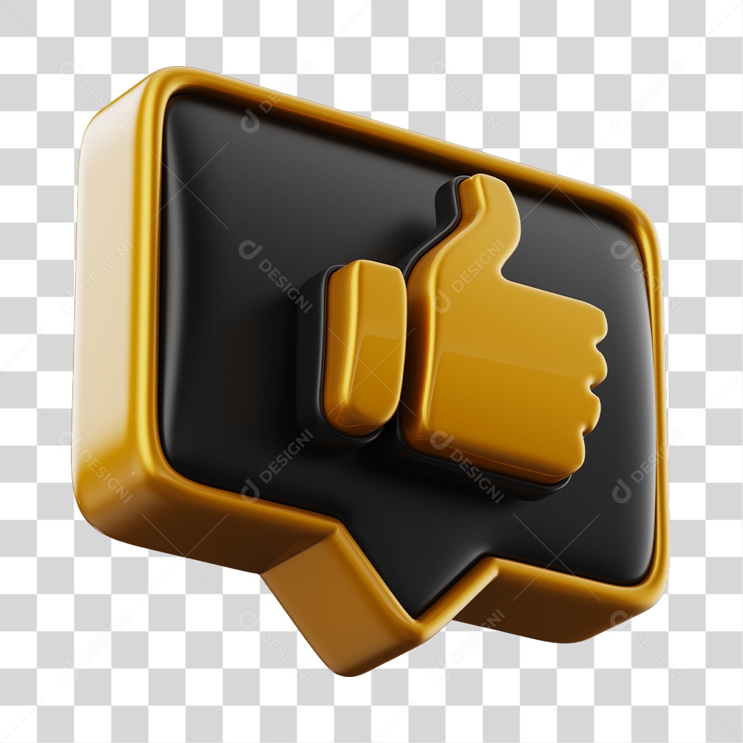 Emoji de Curtida Dourado e Preto Elemento 3D Para Composição PNG Transparente